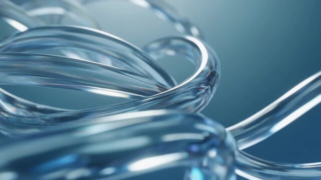 Abstract flowing transparent glass tubes forming intricate knot patterns with subtle light