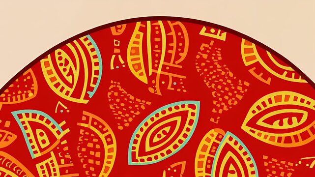 A seamlessly looping red and yellow pattern background with tribal shapes and elements