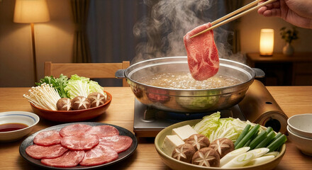 湯気立つ鍋で楽しむ、贅沢な牛タンのしゃぶしゃぶ