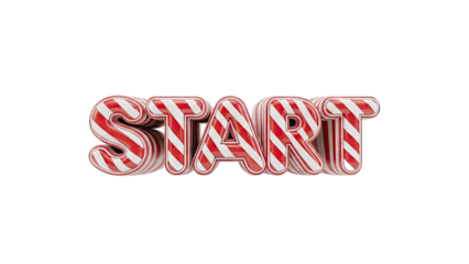 3D START text with candy cane pattern