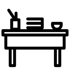 Fototapeta premium A simple table holds a mortar, plates, and a bowl in a minimalist setting
