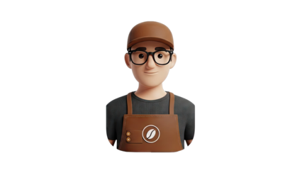 3D Cartoon Barista Character Wearing Apron and Cap