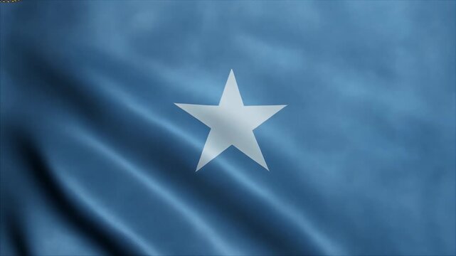 Somalia national flag waving with white star on blue background