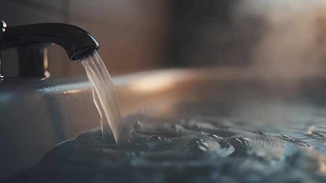 Hot running bath water filling bathtub relaxation time