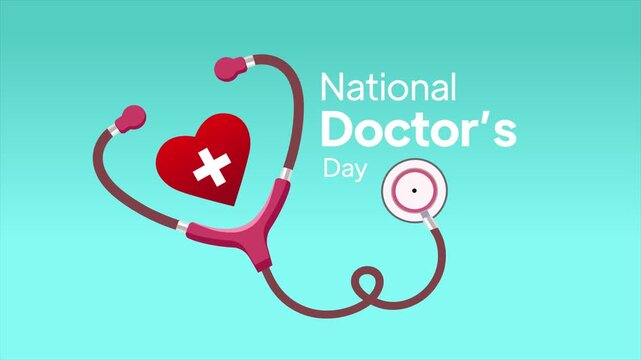 Animated video of stethoscope and heart icon symbolizing National Doctor Day. National Doctor Day concept. Full length animation illustration. High quality&nbsp;4k&nbsp;footage