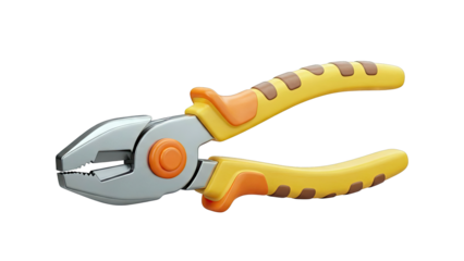 3D Rendered Pliers with Yellow and Orange Handles