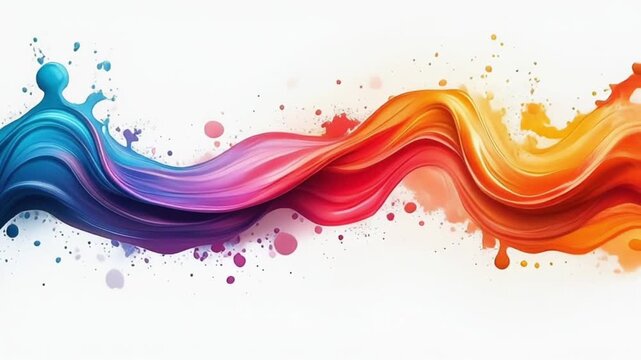 Colorful paint wave with splashes on white background