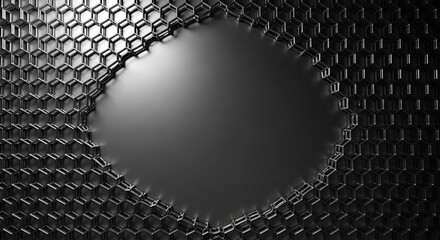 A metallic honeycomb pattern with a central circular hole.