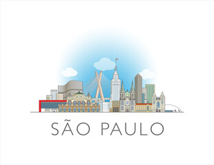 Sao Paulo city Brazil cityscape illustration skyline drawing in colour