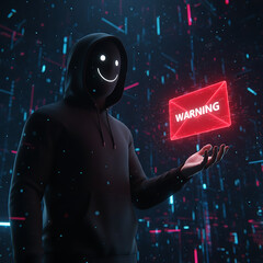 A hacker holding a red envelope, concept of phishing and cyber security., Cybersecurity & Digital Threats