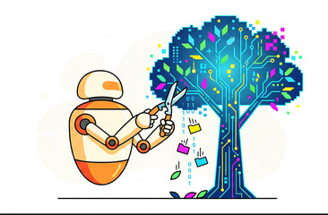 friendly robot pruning a digital tree