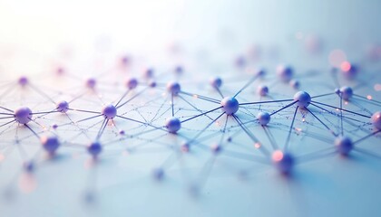 Abstract digital network of glowing nodes and lines. Shows interconnected data points forming a complex web structure. Represents global communication and artificial intelligence systems.