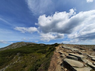 Wide mountain panorama with layered peaks and sky