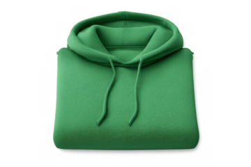 Green hoodie, neatly folded, presenting a blank space for branding design, comfortable apparel isolated on transparent background