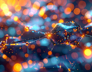 Abstract Futuristic Technology: A captivating close-up showcases a futuristic technological marvel, a complex network of interconnected nodes bathed in a radiant, atmospheric glow.
