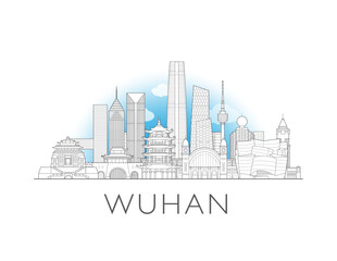 Wuhan, China cityscape illustration skyline drawing