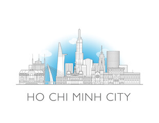 Ho Chi Minh City, Vietnam cityscape illustration skyline drawing