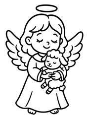 Obraz premium Guardian Angel with Lamb: A serene guardian angel cradles a gentle lamb, radiating peace and protection, set against a simple backdrop.