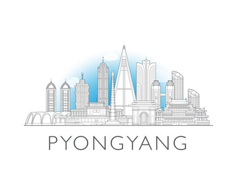 Pyongyang, North Korea cityscape illustration skyline drawing