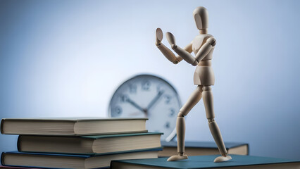 デッサン人形の受験勉強ガッツポーズ（余白あり）