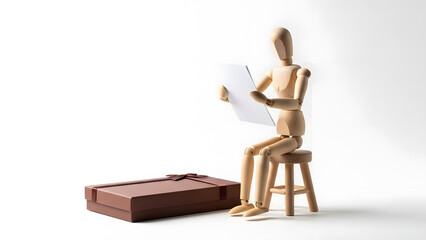 デッサン人形のバレンタイン台本読み（白背景・余白）