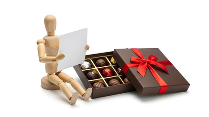 デッサン人形のバレンタイン台本読み（白背景・余白）