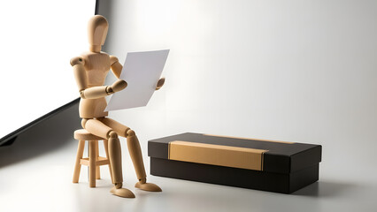 デッサン人形のバレンタイン台本読み（白背景・余白）