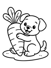 Fototapeta premium Joyful Puppy with a Carrot: a cheerful puppy embracing a large carrot, celebrating the essence of nature and happiness.