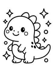 Obraz premium Cute Dino Sketch: A charming monochrome illustration of a friendly dinosaur, capturing the essence of playful imagination and simplistic design.