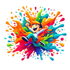 vector of Energetic character jumping with splash of colors