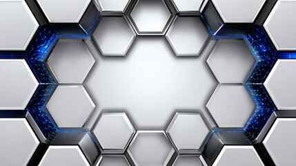 A modern abstract background featuring hexagonal shapes with metallic textures. Ideal for technology themes, digital designs, and contemporary art projects.