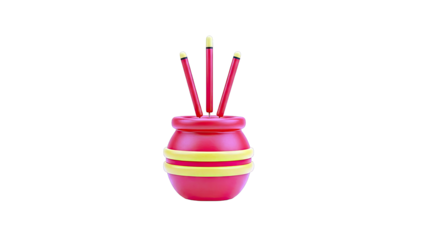 3D Rendered Red Incense Holder with Red Incense Sticks