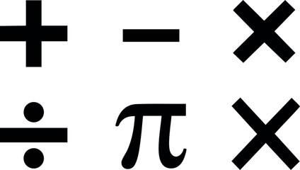 Mathematical symbols vector including plus minus multiply divide pi signs in black 