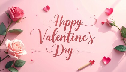 Valentine's Day Card with Roses: A romantic composition featuring delicate roses, heart-shaped accents, and a heartfelt message of love, perfect for celebrating the occasion.