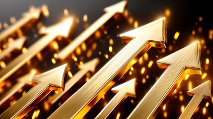 A dynamic display of golden arrows pointing upwards, symbolizing growth, success, and progress in business. The shimmering background adds a sense of achievement and optimism.
