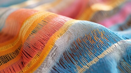 Delicate woven fabric with vibrant, flowing stripes of color