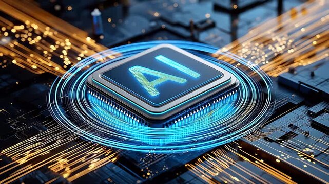 AI chip with glowing circuitry