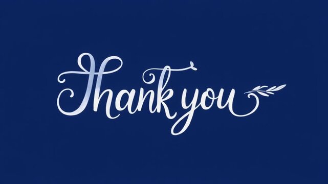 Thank you message in blue cursive font on gray background