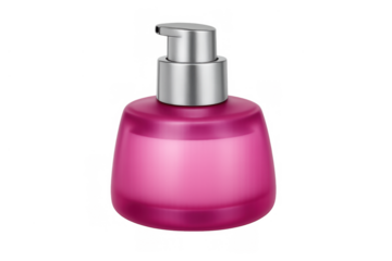 Pink cosmetic pump dispenser bottle producing beauty product, 3d rendering with a transparent background