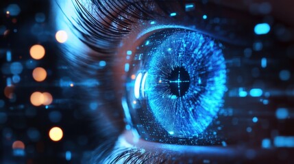 Digital eye reflects vibrant data streams