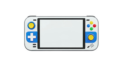 3D Render of a White and Blue Handheld Gaming Console with Blank Screen