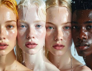 Close-up of Four Different Faces Representing Universal Skin Health