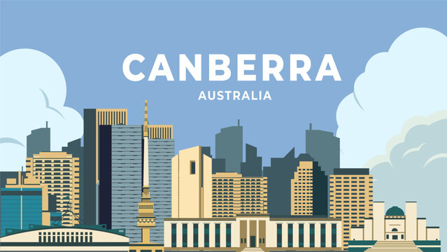 Canberra Australia travel background flat illustration