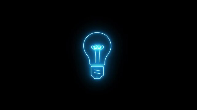 Abstract cyan blue glowing neon lightbulb animation. Bright idea. Innovation. Electricity. Inspiration. 4K solution motion graphic.