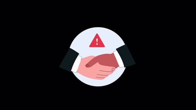 Handshake with Warning Sign. Risky Business Partnership Concept Animation Video - Transparent
