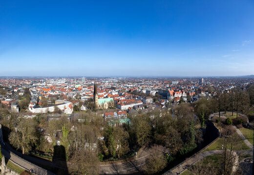 aerial view to skyline of city of Bielefeld