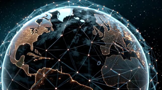 Global Digital Network Connecting Continents Earth's Data Flow and Communication Web