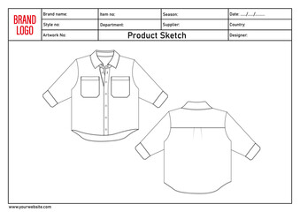 Shirt technical drawing vector illustration template for kids
