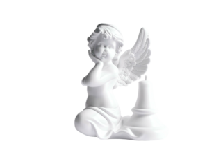 White angel figurine holding a candle holder