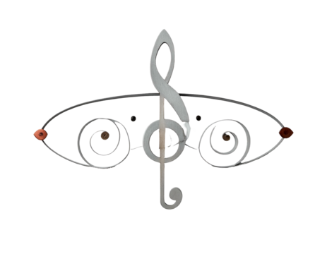 Stylized treble clef with swirling elements and eye-like details - Powered by Adobe